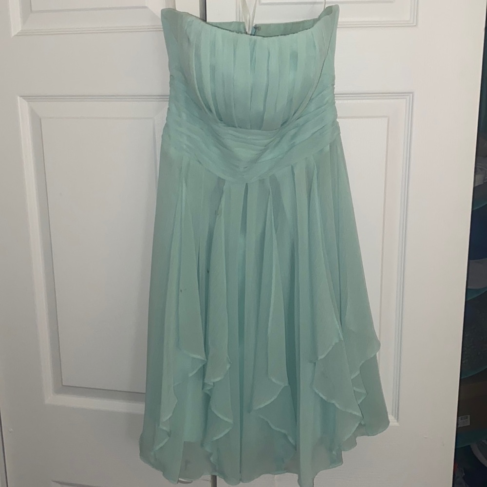 David’s bridal bridesmaid mint green strapless dress